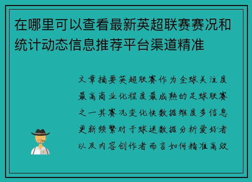 在哪里可以查看最新英超联赛赛况和统计动态信息推荐平台渠道精准