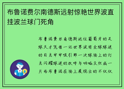 布鲁诺费尔南德斯远射惊艳世界波直挂波兰球门死角 布鲁诺费尔南德斯远射惊艳世界波直挂波兰球门死角